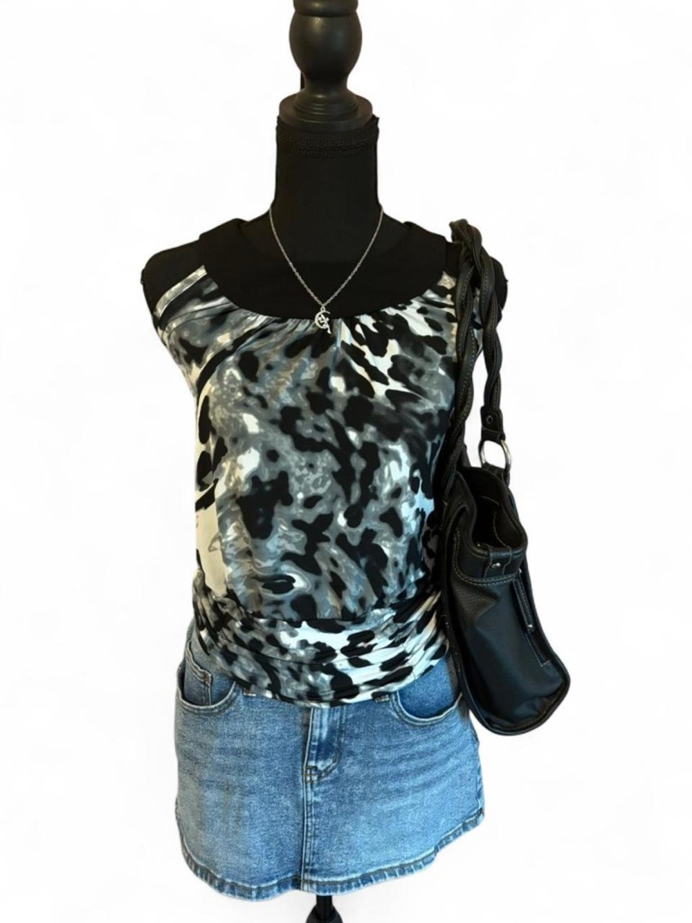 IZ Byer Women’s Black & Gray Leopard Print Printed Sleeveless Halter Top, Size S